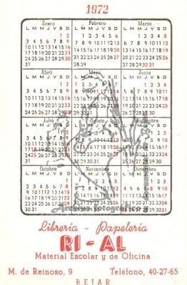Calendario librería Rial 1972